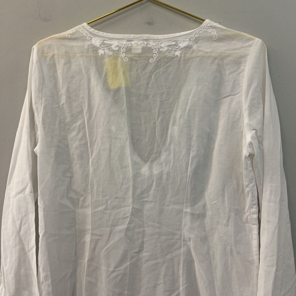 Banana Republic White Embroidered Sheer Long Sleeve Top Medium