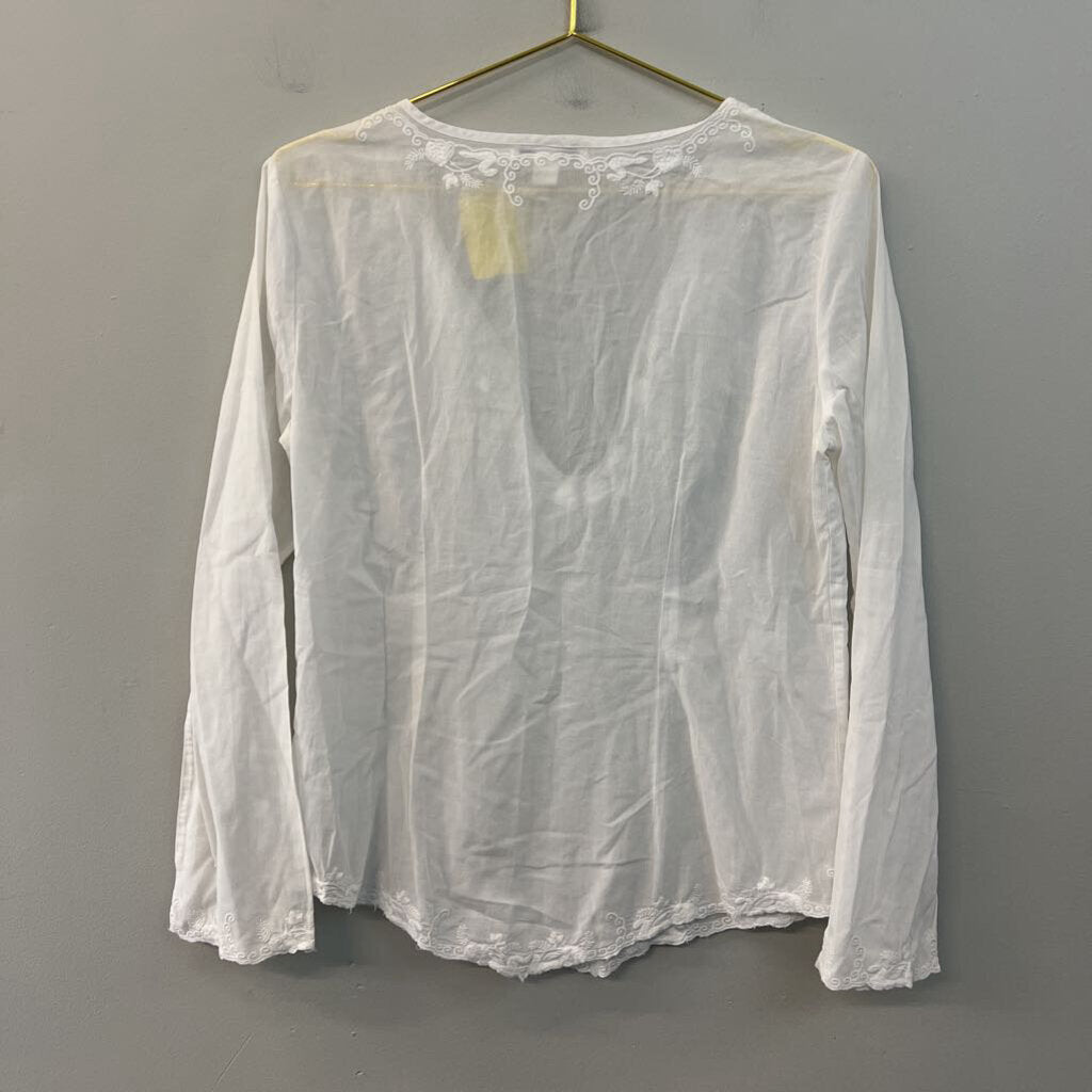 Banana Republic White Embroidered Sheer Long Sleeve Top Medium