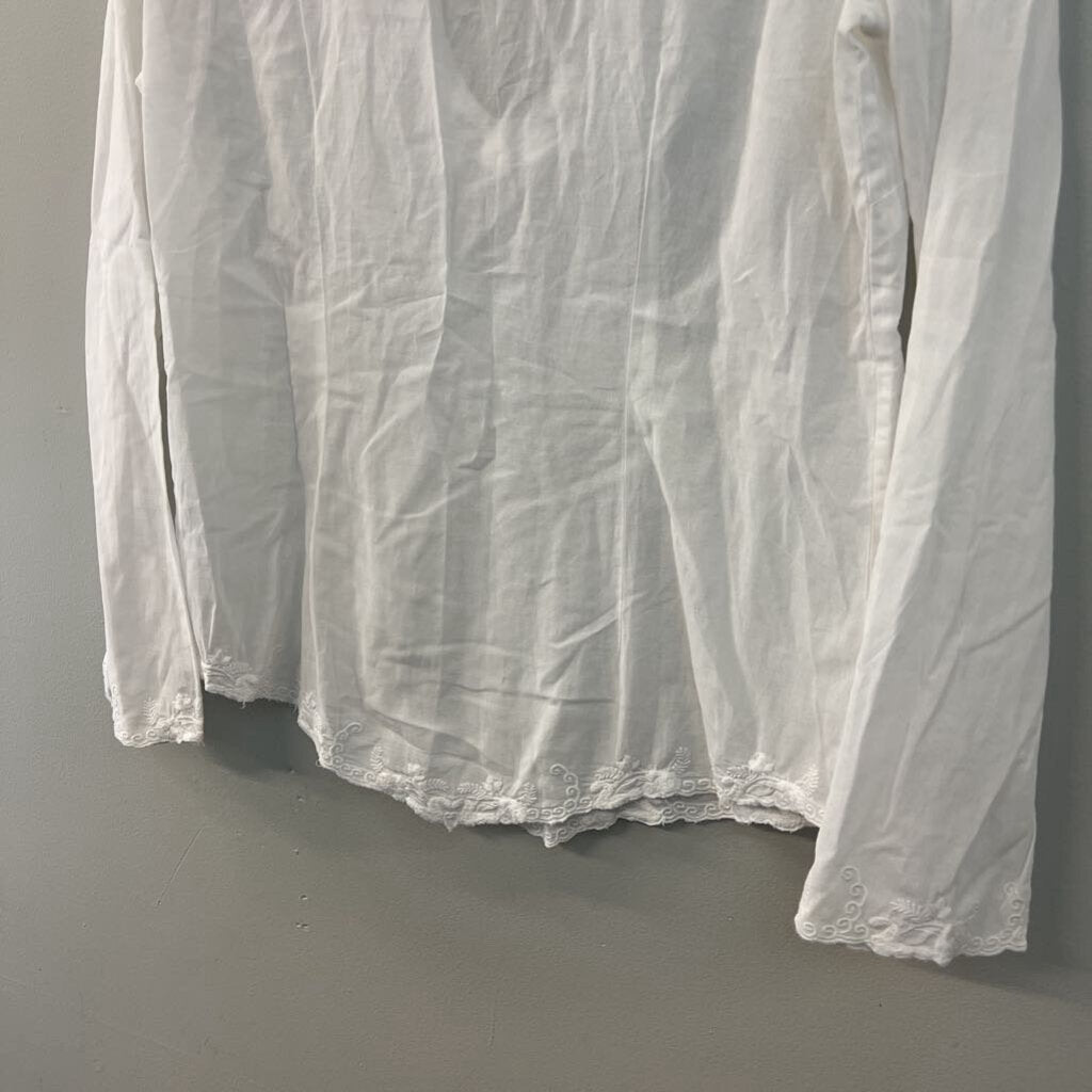 Banana Republic White Embroidered Sheer Long Sleeve Top Medium