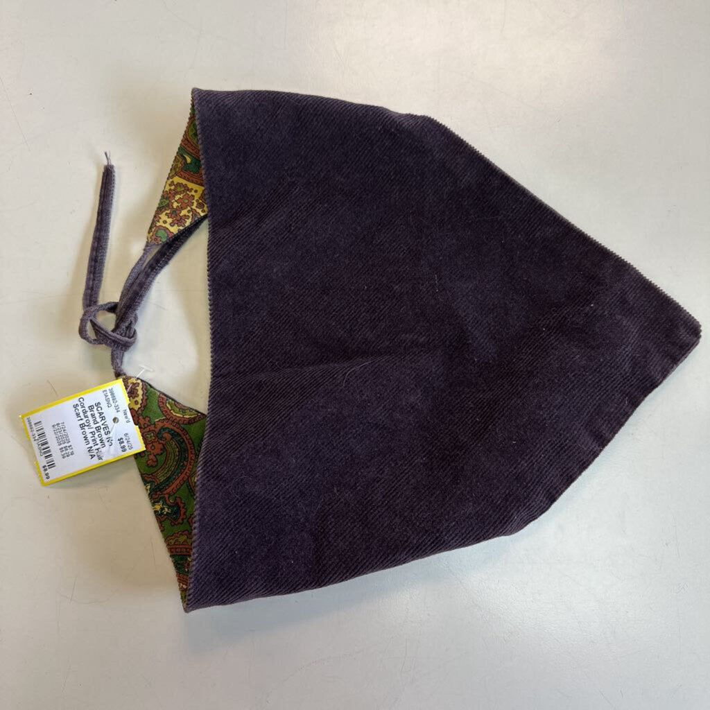 Brown Corduroy/ Print Hair Scarf