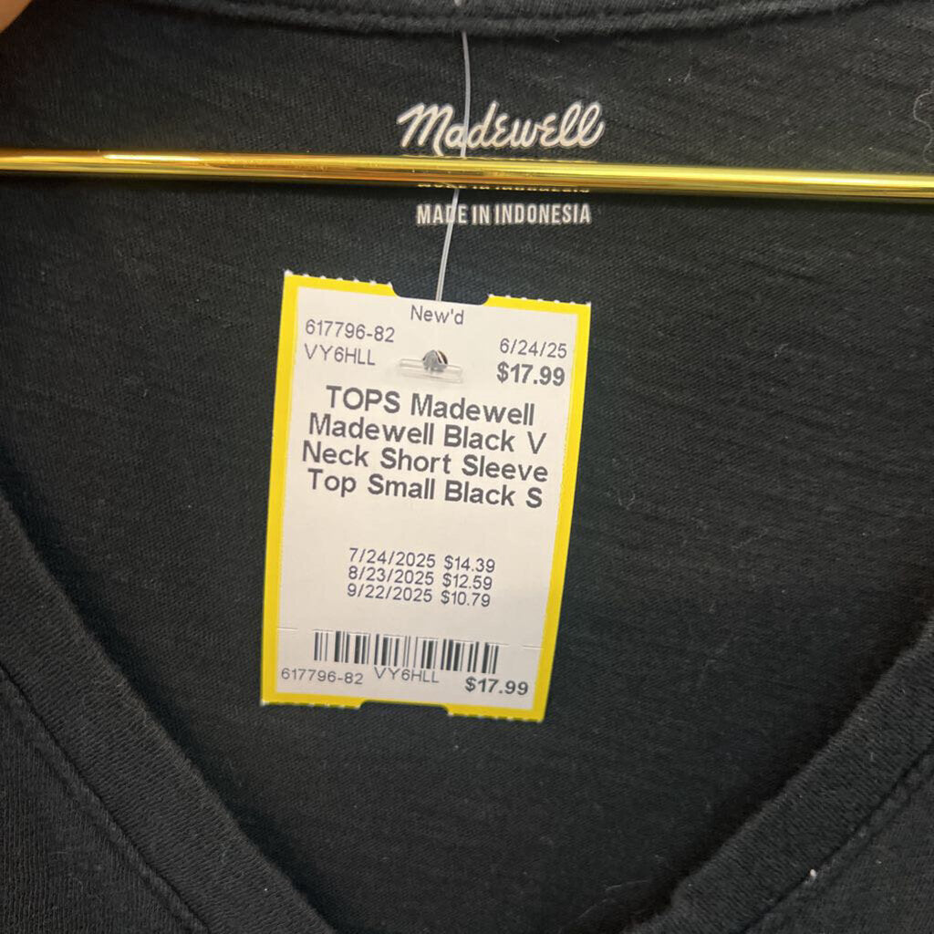 Madewell Black V Neck Short Sleeve Top Small