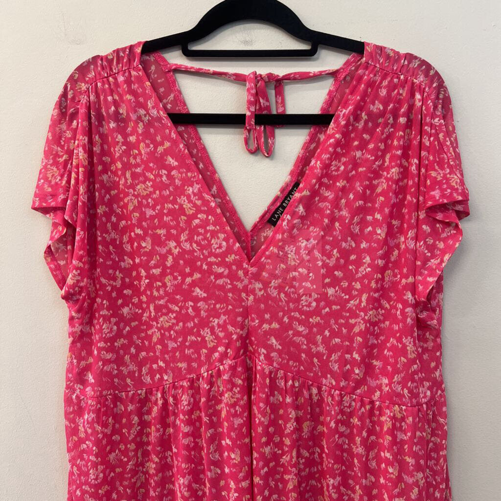 Lane Bryant Pink Print Sheer Short Sleeve Top 14/16