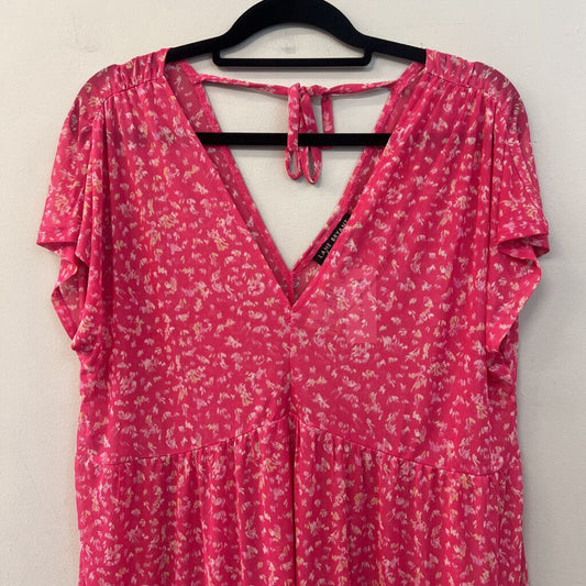 Lane Bryant Pink Print Sheer Short Sleeve Top 14/16