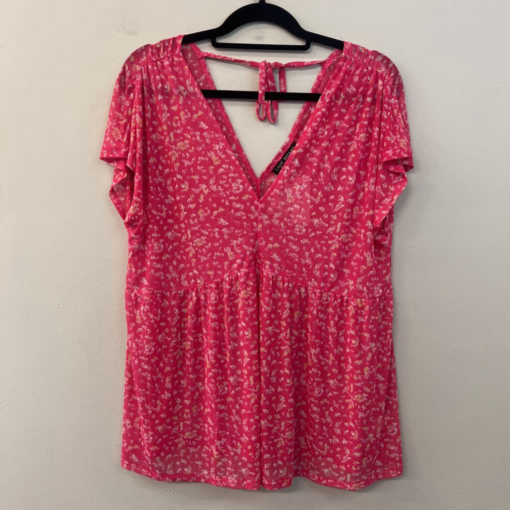 Lane Bryant Pink Print Sheer Short Sleeve Top 14/16