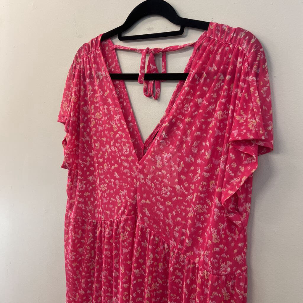 Lane Bryant Pink Print Sheer Short Sleeve Top 14/16