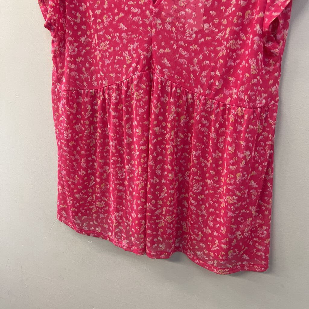 Lane Bryant Pink Print Sheer Short Sleeve Top 14/16