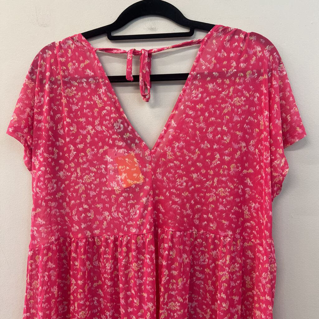 Lane Bryant Pink Print Sheer Short Sleeve Top 14/16