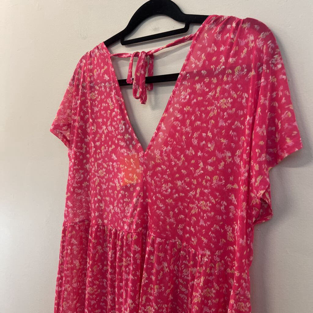 Lane Bryant Pink Print Sheer Short Sleeve Top 14/16