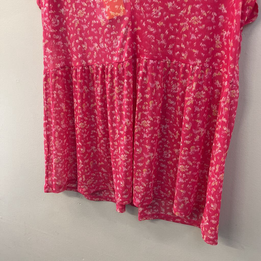 Lane Bryant Pink Print Sheer Short Sleeve Top 14/16