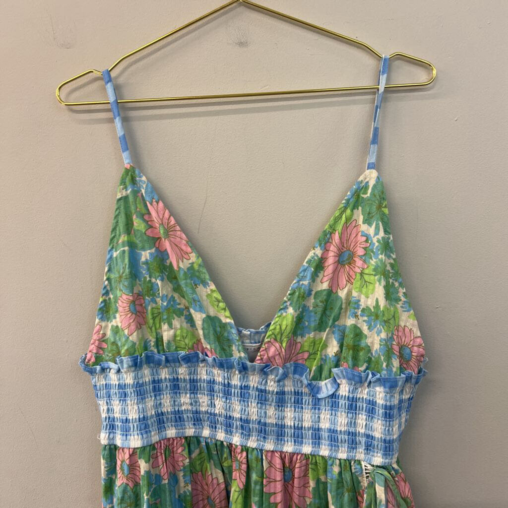 Asos Pink/ Green/ Blue Flower Print Gingham Dress 14