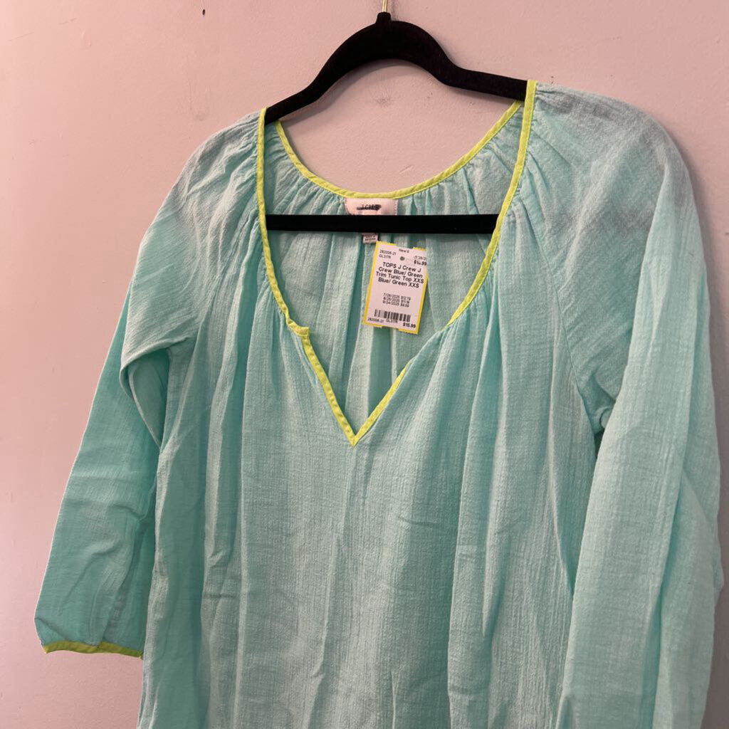 J Crew Blue/ Green Trim Tunic Top XXS