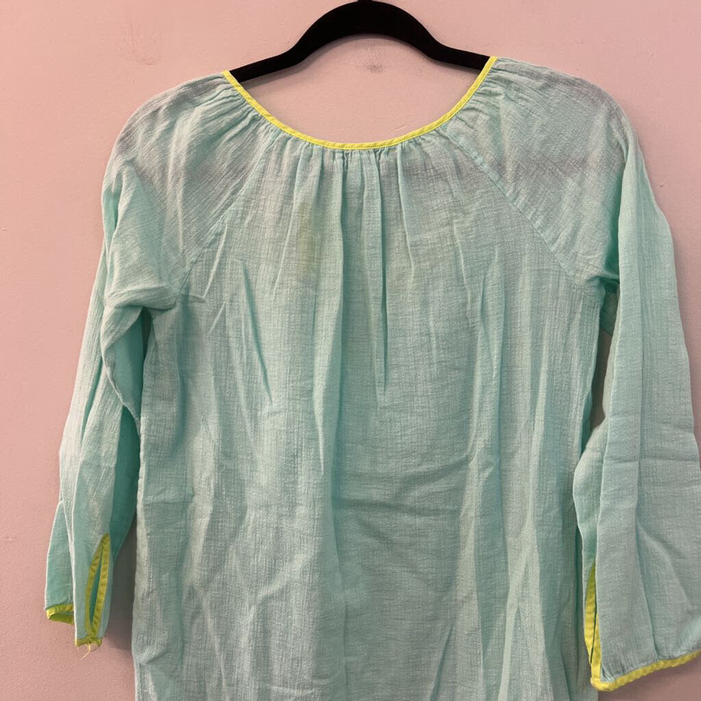 J Crew Blue/ Green Trim Tunic Top XXS