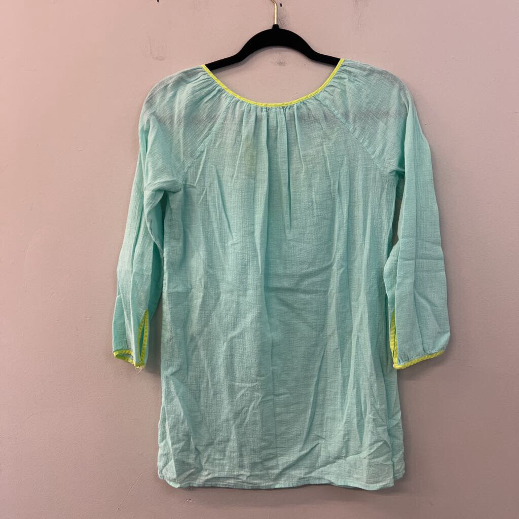 J Crew Blue/ Green Trim Tunic Top XXS