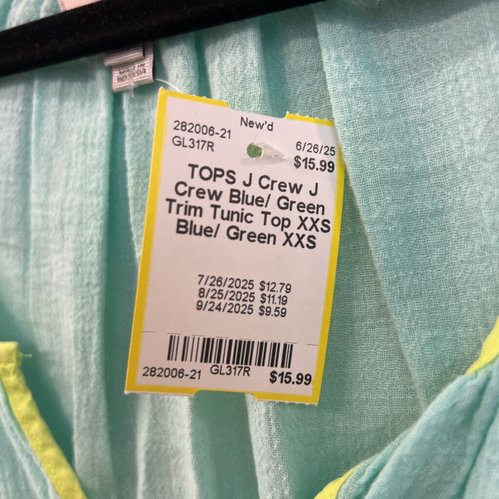 J Crew Blue/ Green Trim Tunic Top XXS