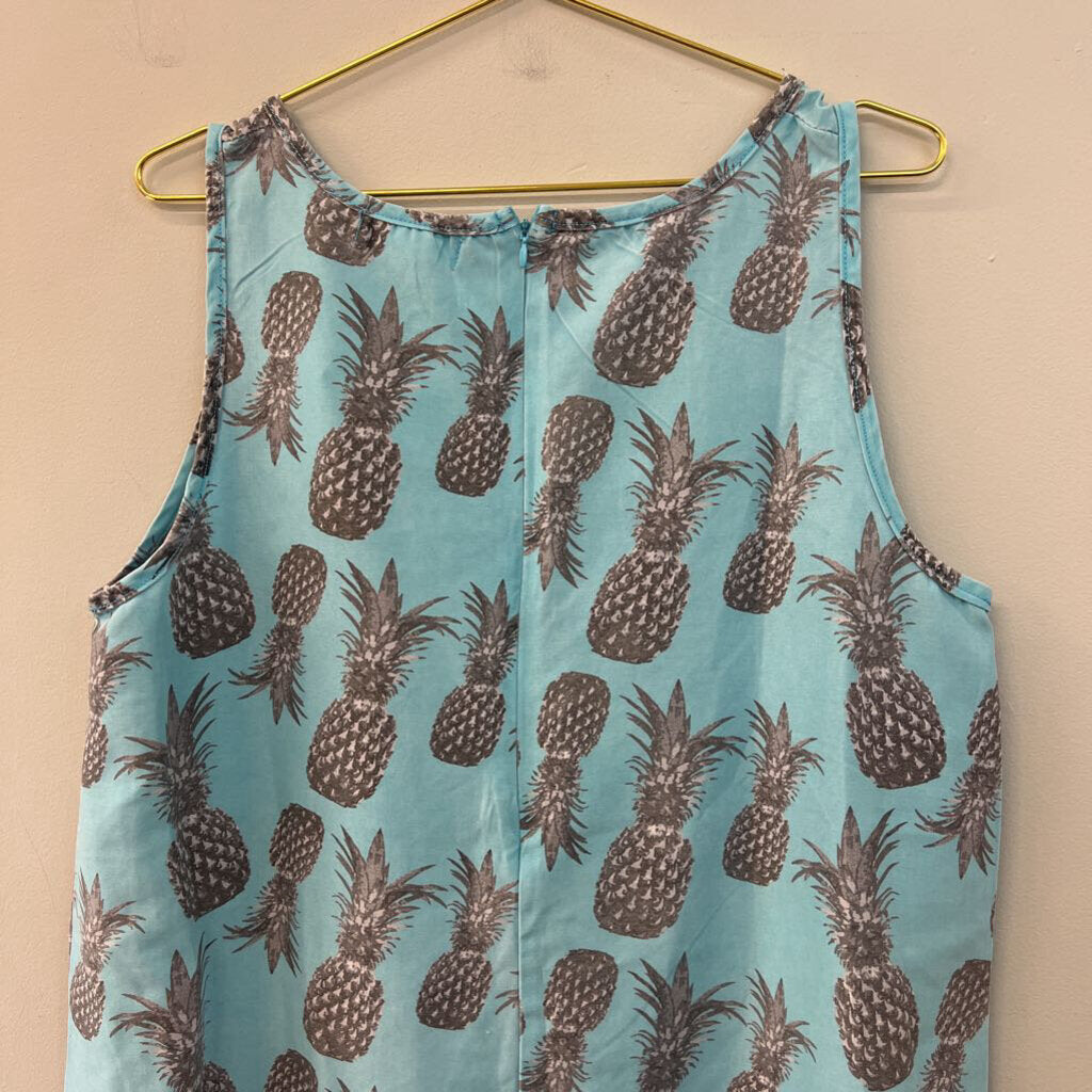Ingear Blue Grey Pineapple Print Tank Dress XXL