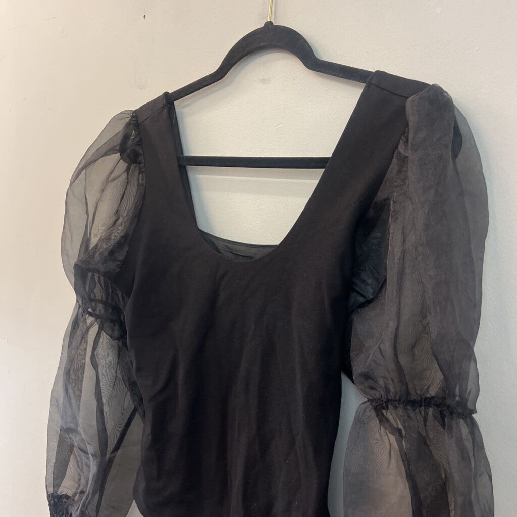 Dance and Marvel Black Sheer Puff Sleeve Bodysuit Small