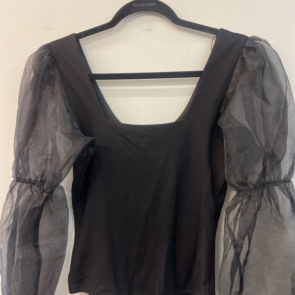 Dance and Marvel Black Sheer Puff Sleeve Bodysuit Small