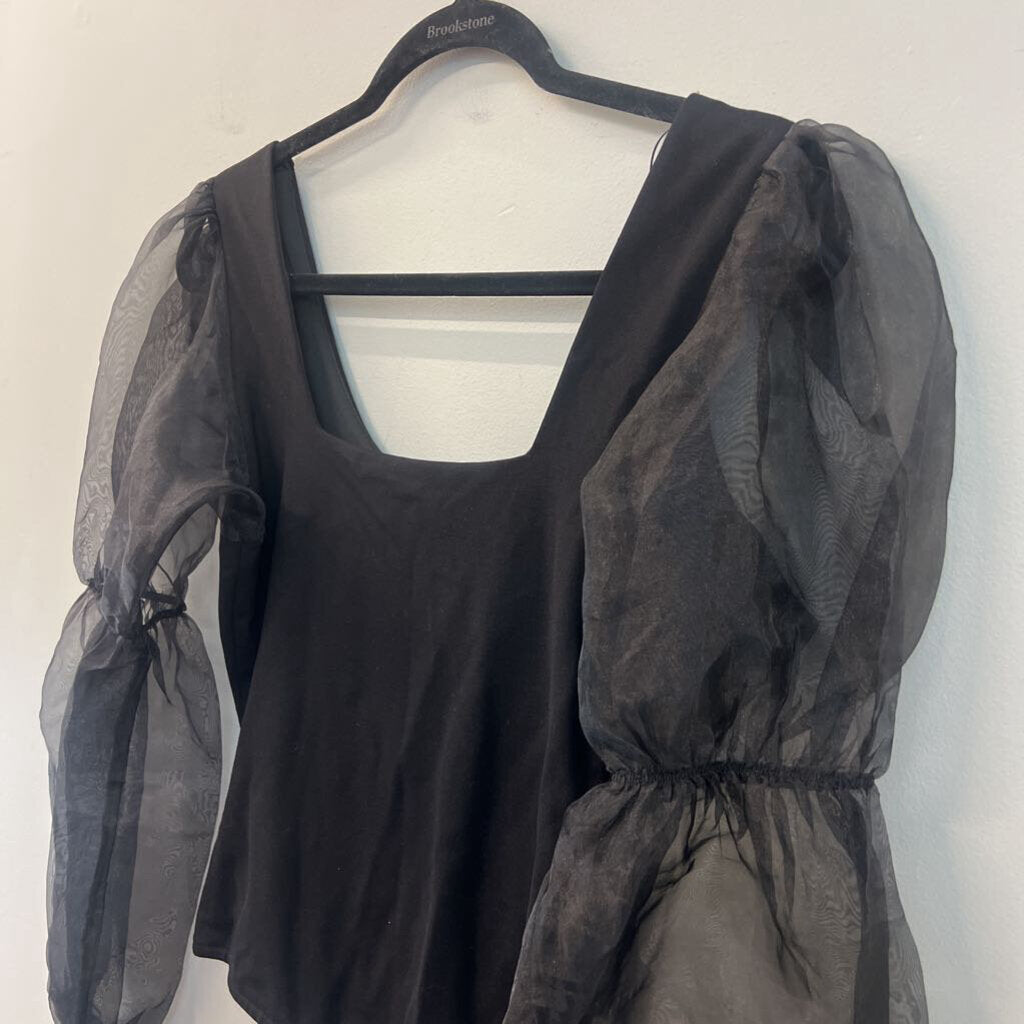 Dance and Marvel Black Sheer Puff Sleeve Bodysuit Small