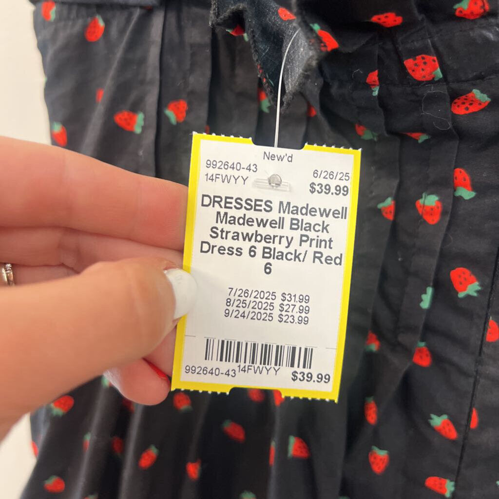 Madewell Black Strawberry Print Dress 6