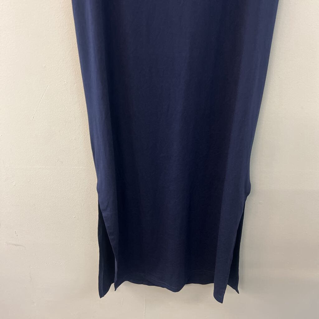 Navy Short Sleeve Tie Waist Maxi Dress Large