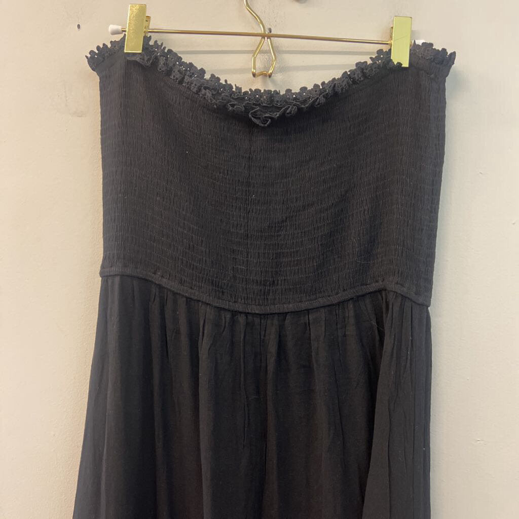 Zesica Black Strapless Smocked Top Maxi Dress Large