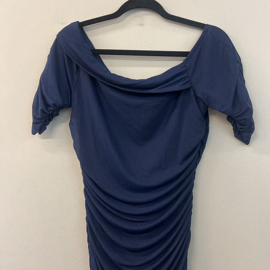 Venus Navy Ruched Long Sleeve Midi Dress Large