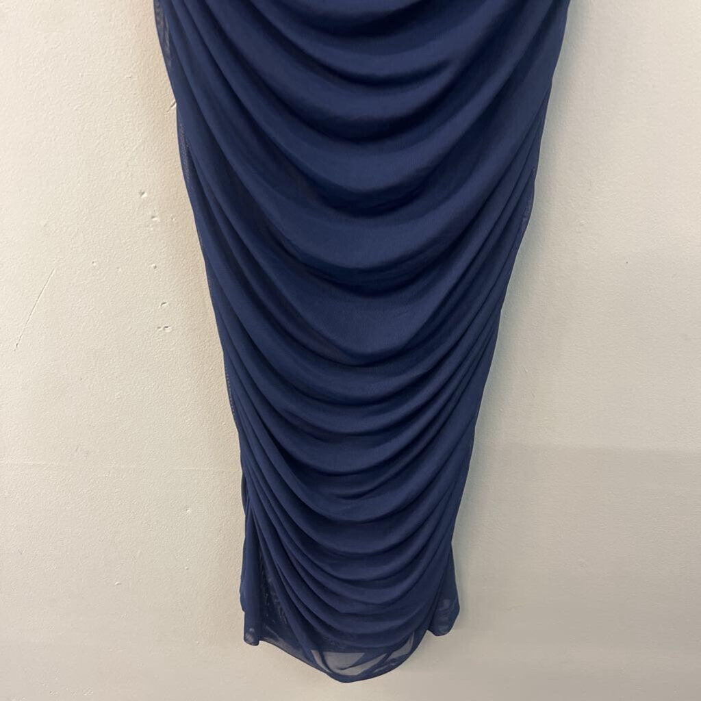 Venus Navy Ruched Long Sleeve Midi Dress Large