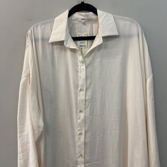 Lucca Cream Silky Long Sleeve Button Down Maxi Dress Medium