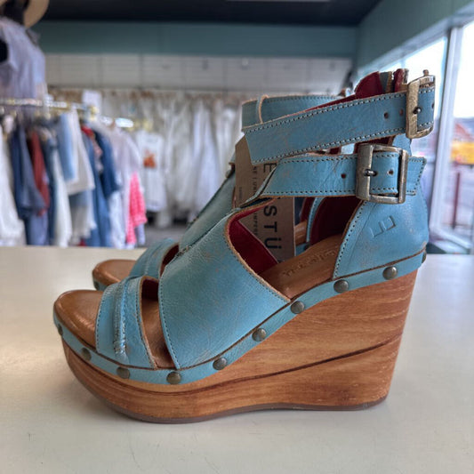 Bedstu Blue Leather Princess Wedge Heels 8