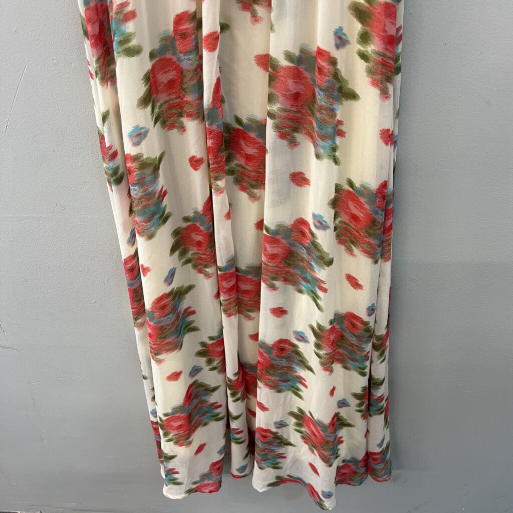 Entro Cream/ Multi Print Short Sleeve Maxi Dress Small
