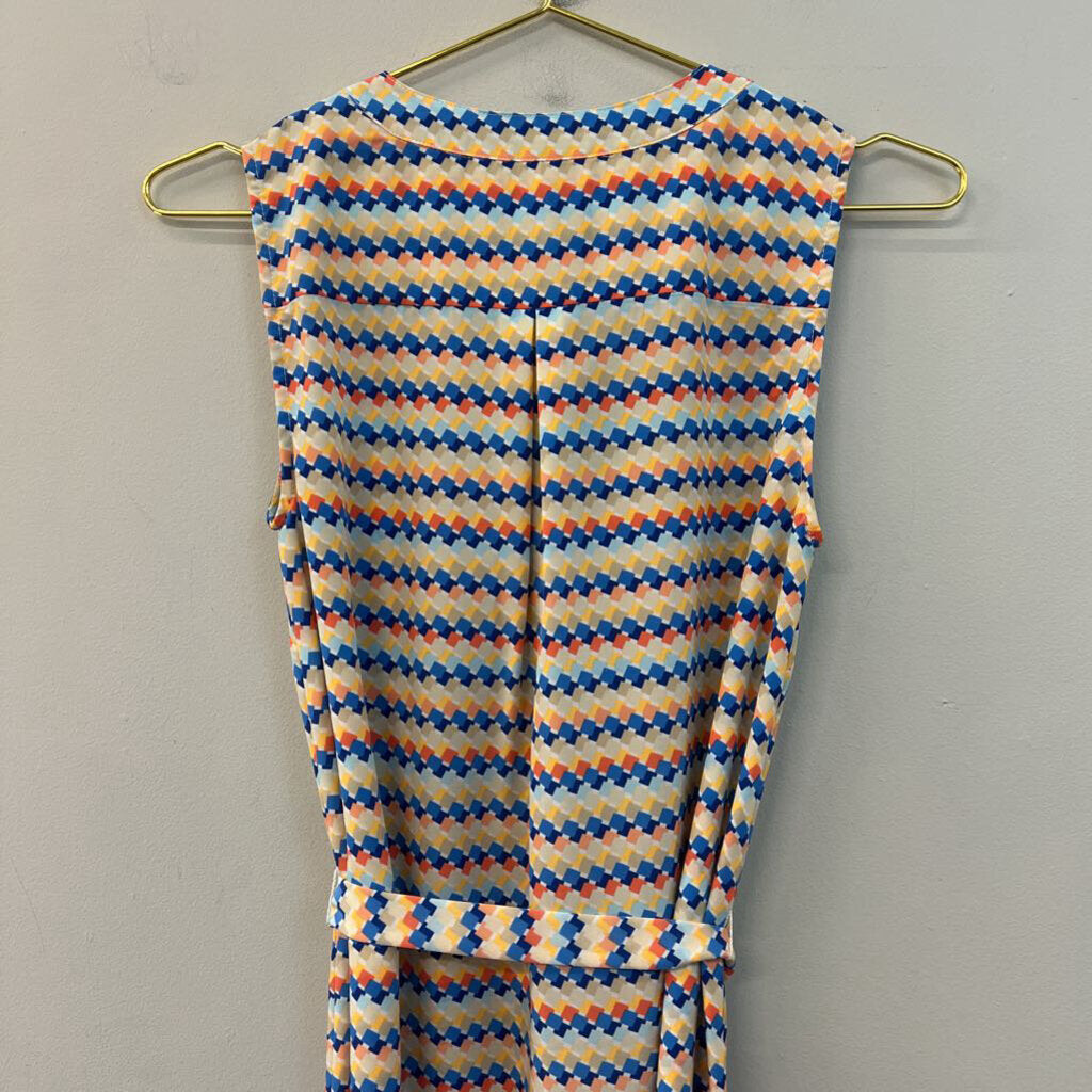 Tommy Hilfiger Beige/ Multi Print Tie Waist Tank Dress Small