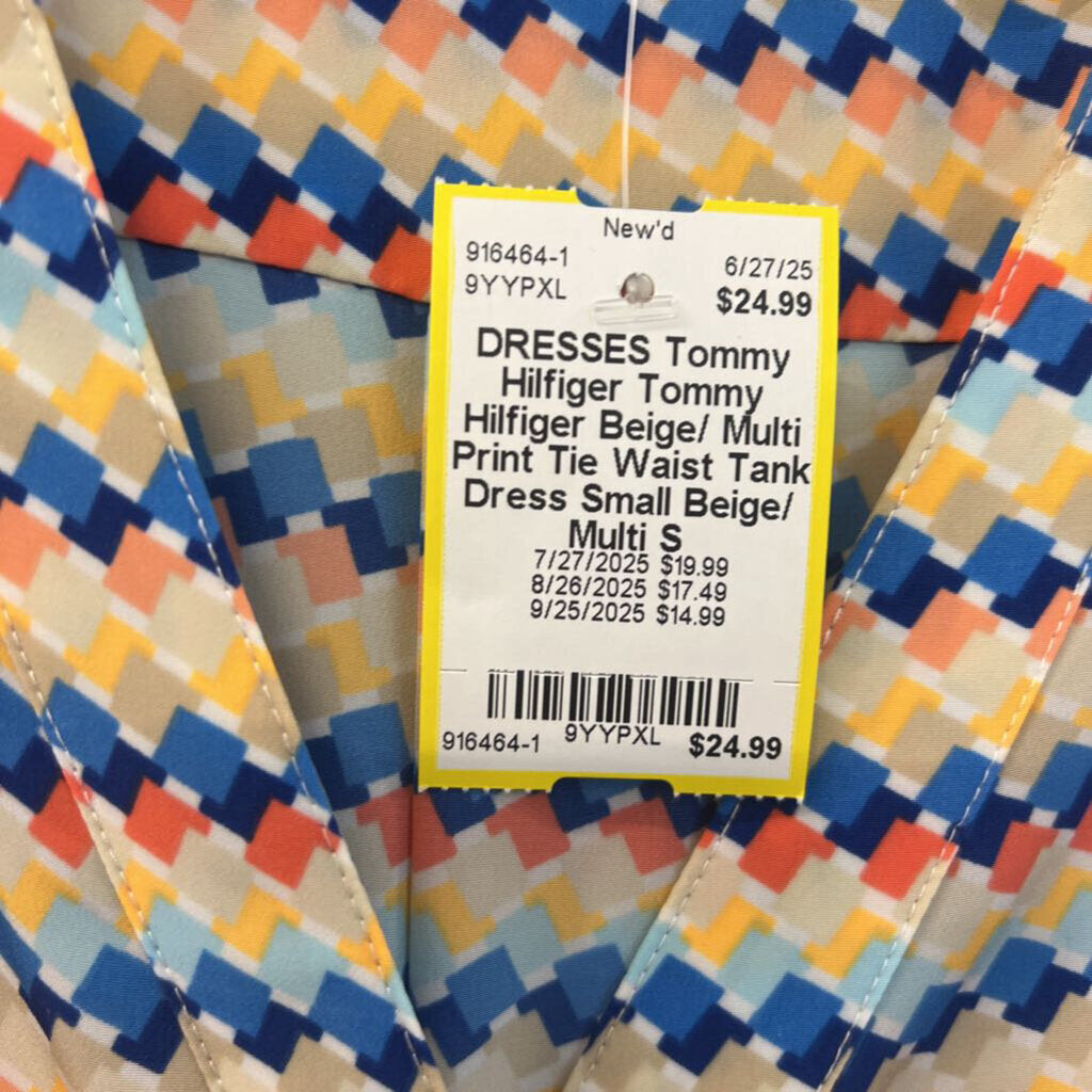 Tommy Hilfiger Beige/ Multi Print Tie Waist Tank Dress Small
