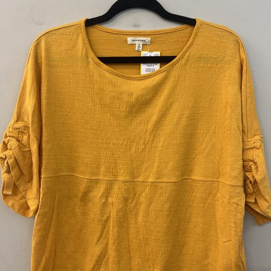 Max Studio Yellow Textured Short Sleeve Top Small