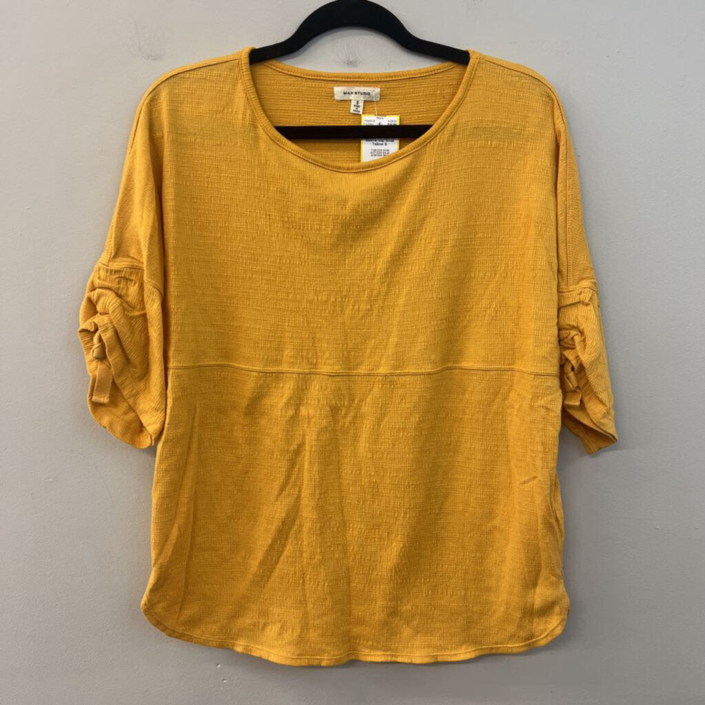 Max Studio Yellow Textured Short Sleeve Top Small