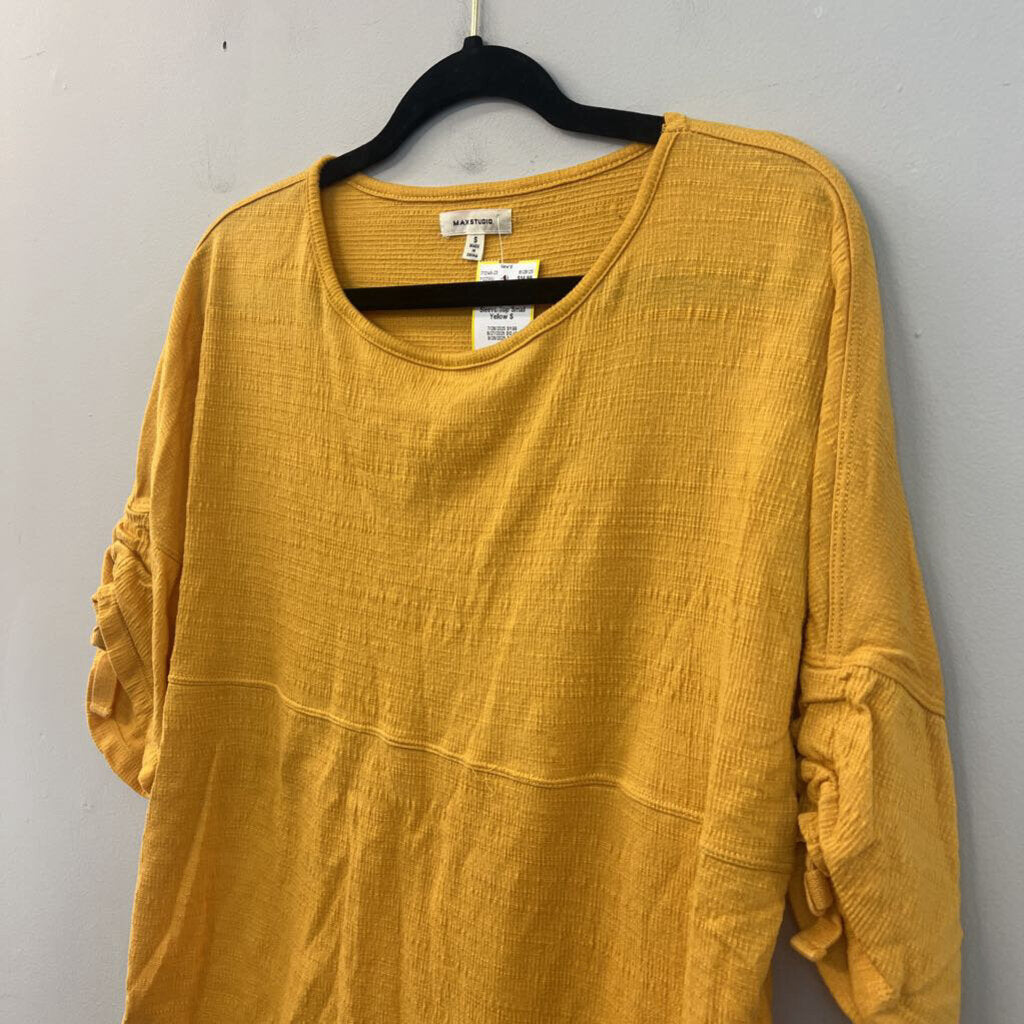 Max Studio Yellow Textured Short Sleeve Top Small