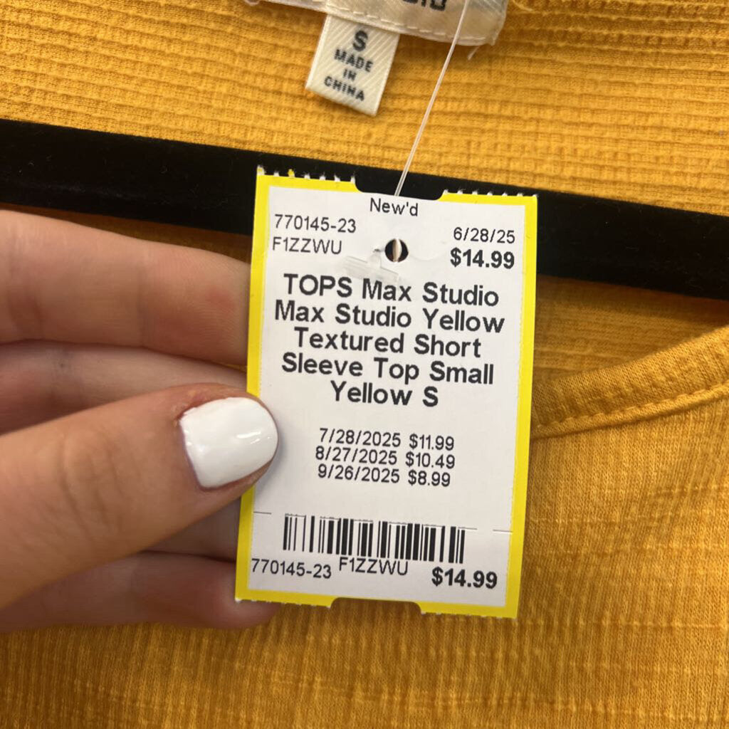 Max Studio Yellow Textured Short Sleeve Top Small