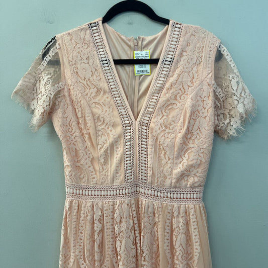 Pink Lace Short Sleeve Maxi Dress Medium
