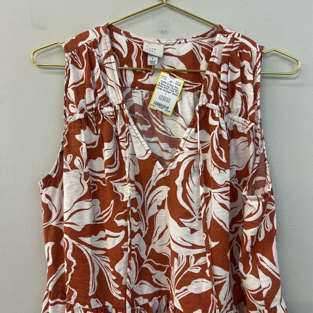 A New Day Orange/ White Print Tank Top Large