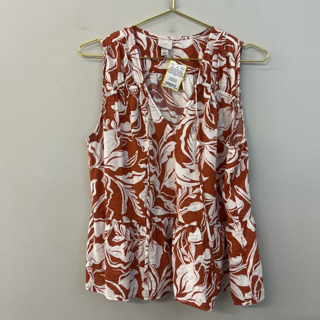 A New Day Orange/ White Print Tank Top Large