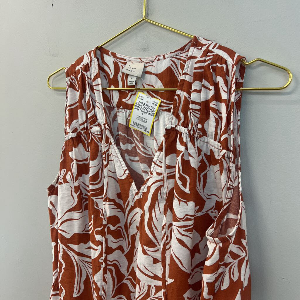 A New Day Orange/ White Print Tank Top Large