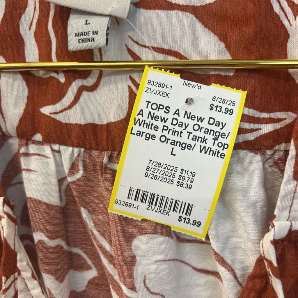 A New Day Orange/ White Print Tank Top Large