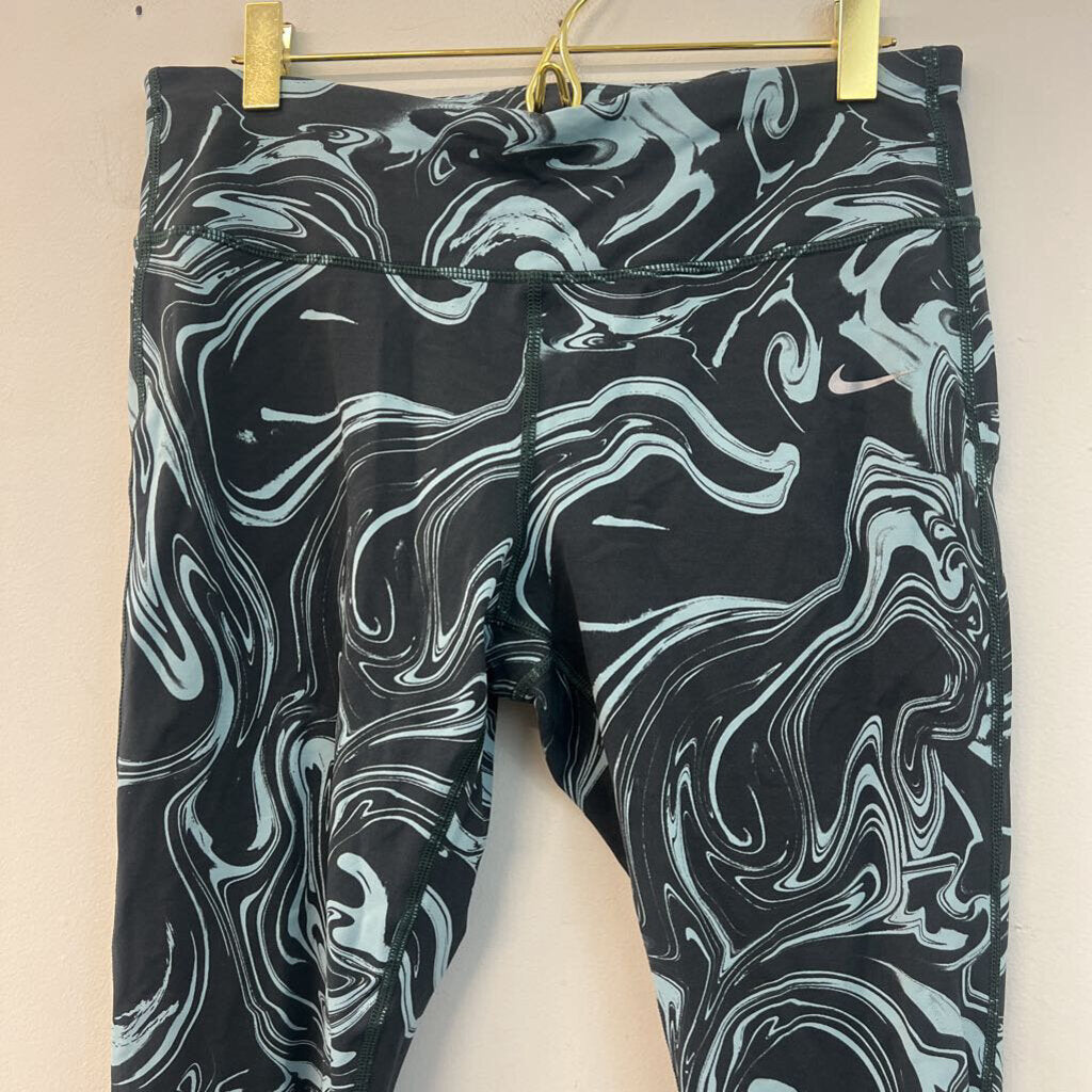 Nike Grey/ Blue Print Athletic Leggings Large