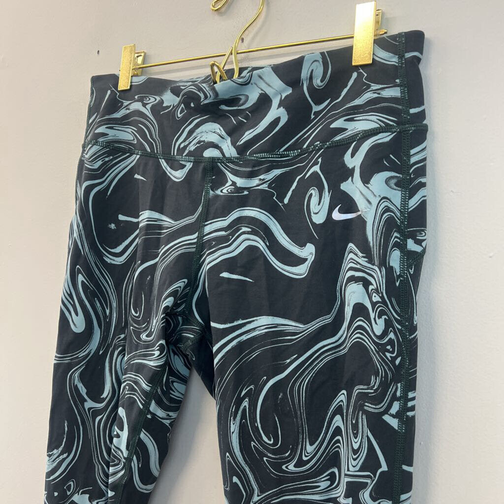 Nike Grey/ Blue Print Athletic Leggings Large