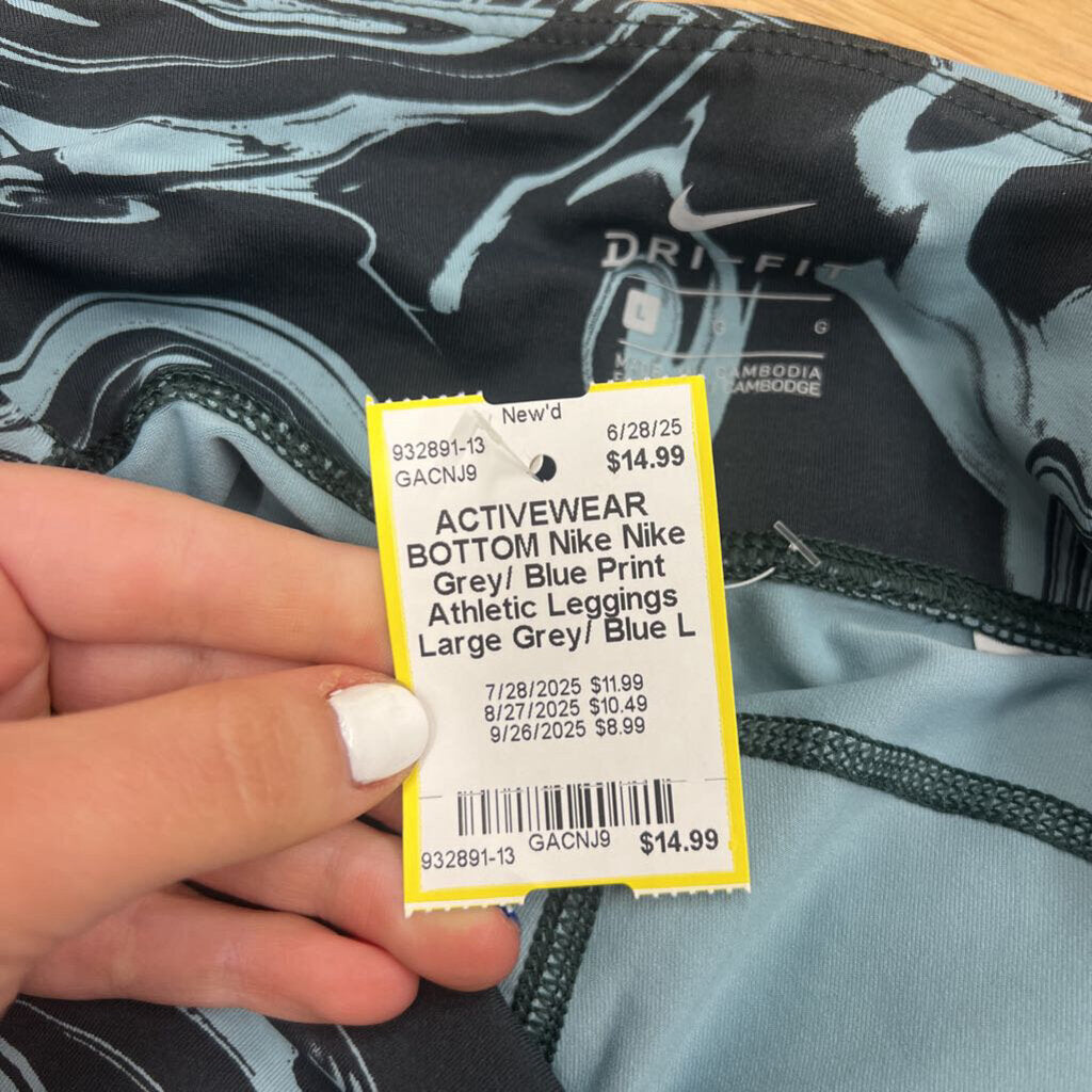 Nike Grey/ Blue Print Athletic Leggings Large