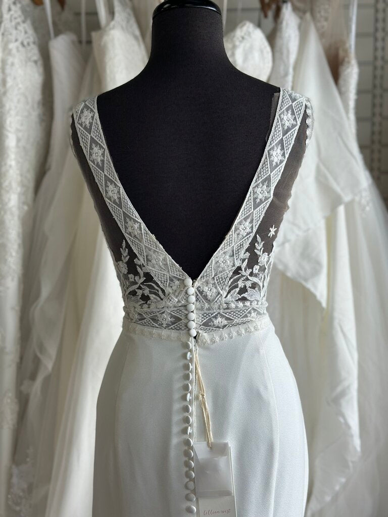 Lillian West Ivory Lace Top Fitted Bridal Gown 14