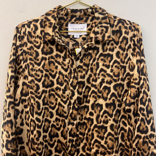 The Shirt by Rochelle Behrens Brown Silky Leopard Print Long Sleeve Button Down Top Medium