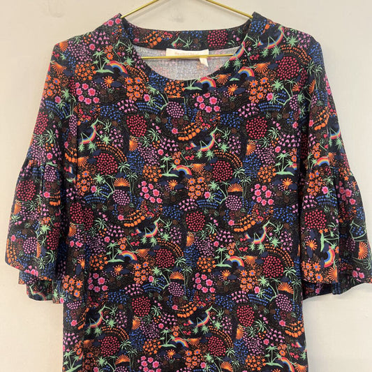 See By Chloe Black/ Multi Print Bell Sleeve Dress Medium