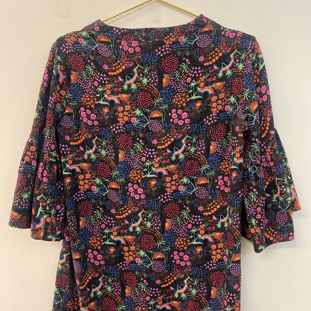 See By Chloe Black/ Multi Print Bell Sleeve Dress Medium