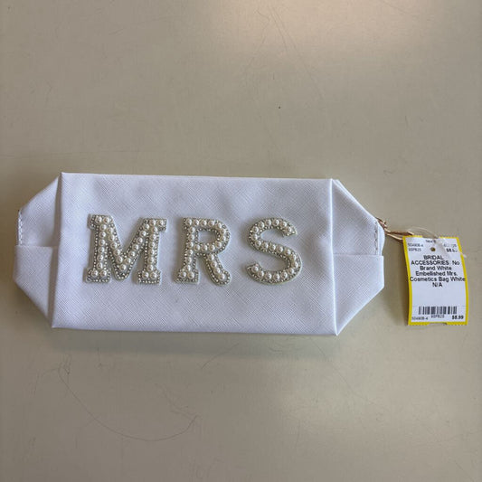 White Embellished Mrs. Cosmetics Bag