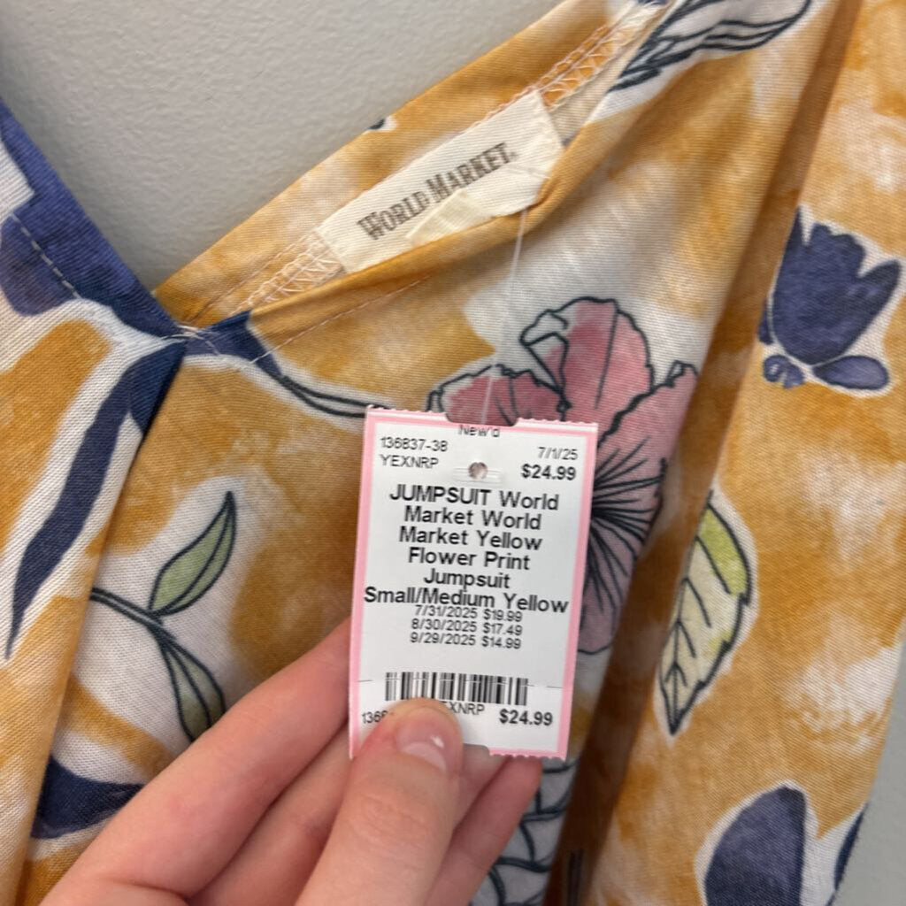 World Market Yellow Flower Print Jumpsuit Small/Medium